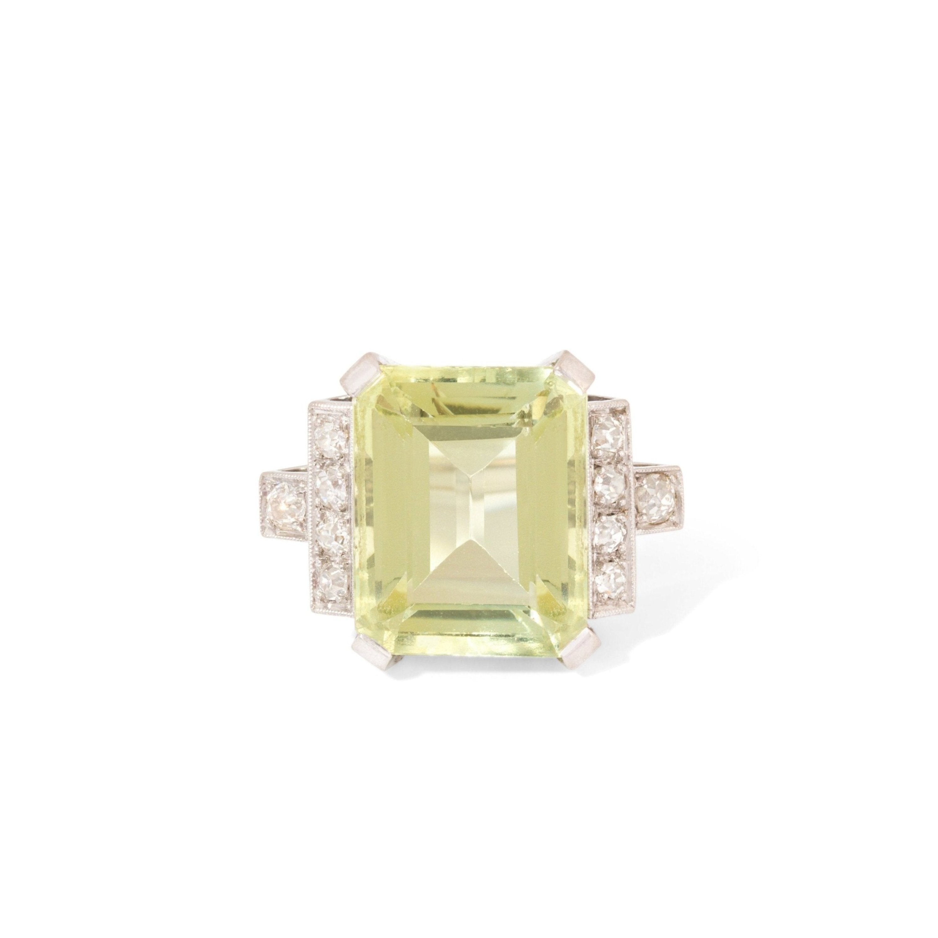 Retro Green Quartz, Diamond, and 18K Gold Cocktail Ring