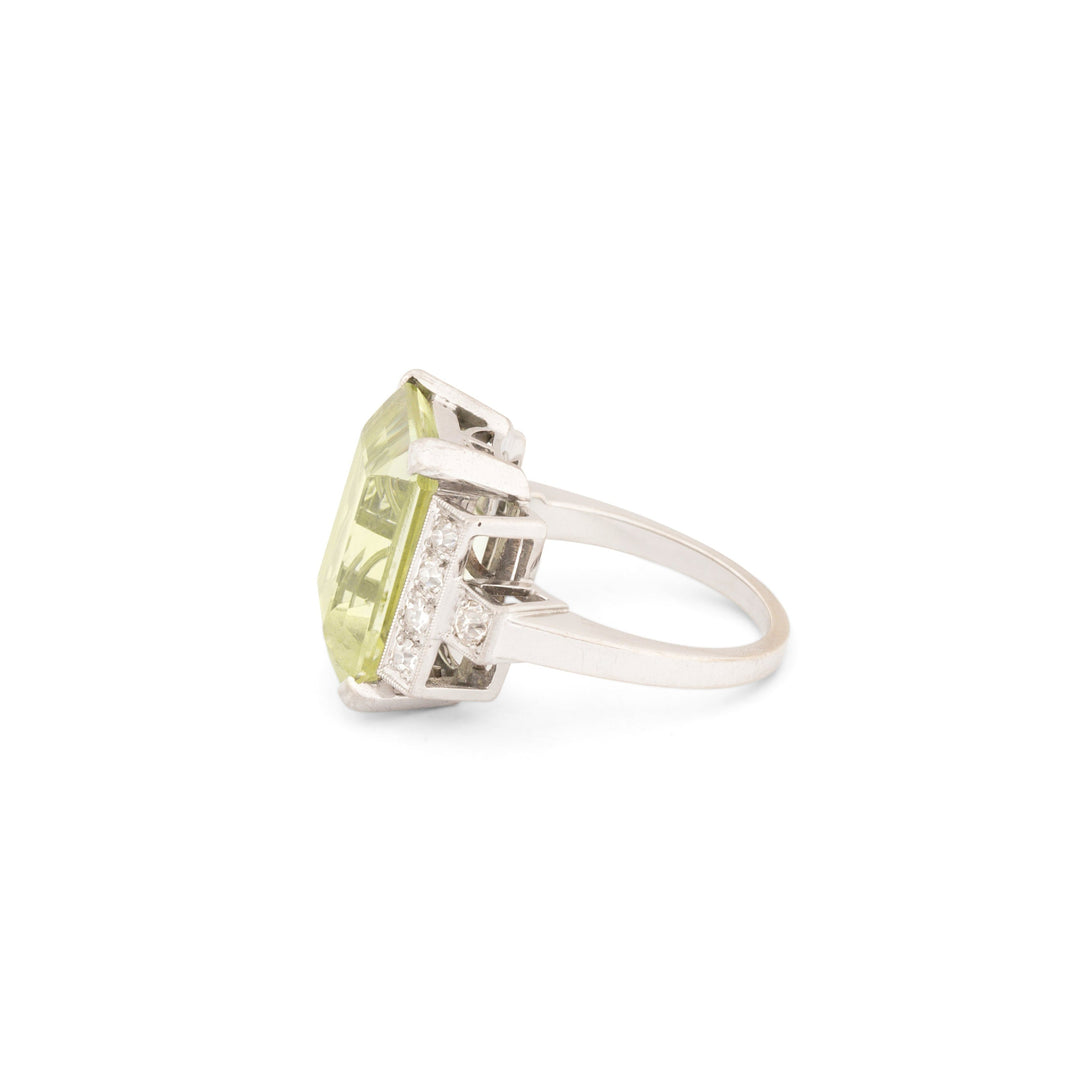 Retro Green Quartz, Diamond, and 18K Gold Cocktail Ring