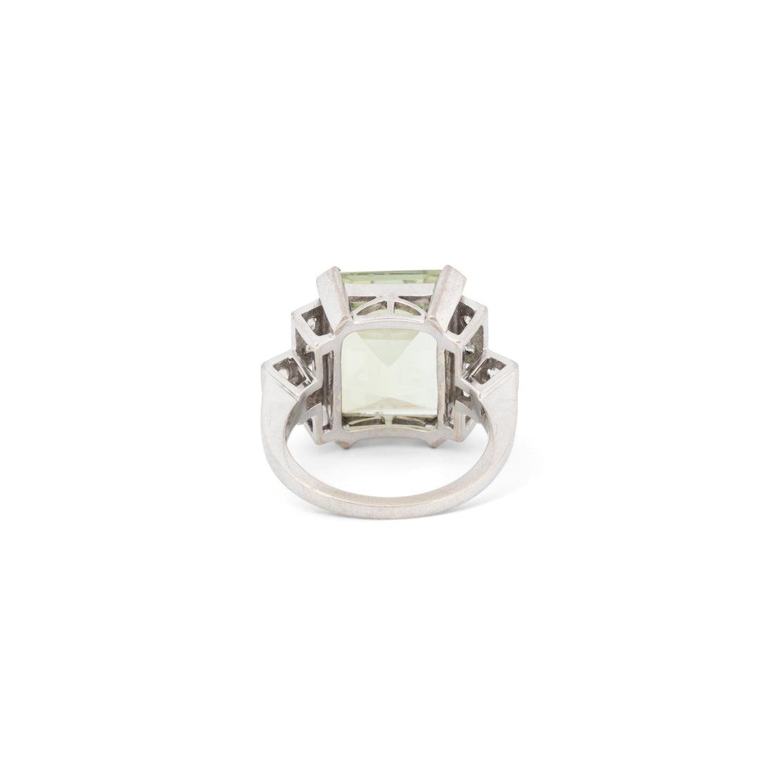 Retro Green Quartz, Diamond, and 18K Gold Cocktail Ring