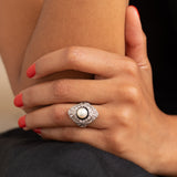 Art Deco Pearl, Onyx, Diamond, And Platinum Ring