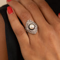 Art Deco Pearl, Onyx, Diamond, And Platinum Ring