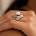 Art Deco Pearl, Onyx, Diamond, And Platinum Ring