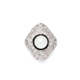 Art Deco Pearl, Onyx, Diamond, And Platinum Ring