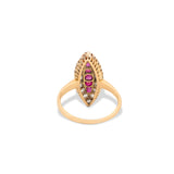 Ruby, Rose Cut Diamond, and 18K Gold Navette Ring
