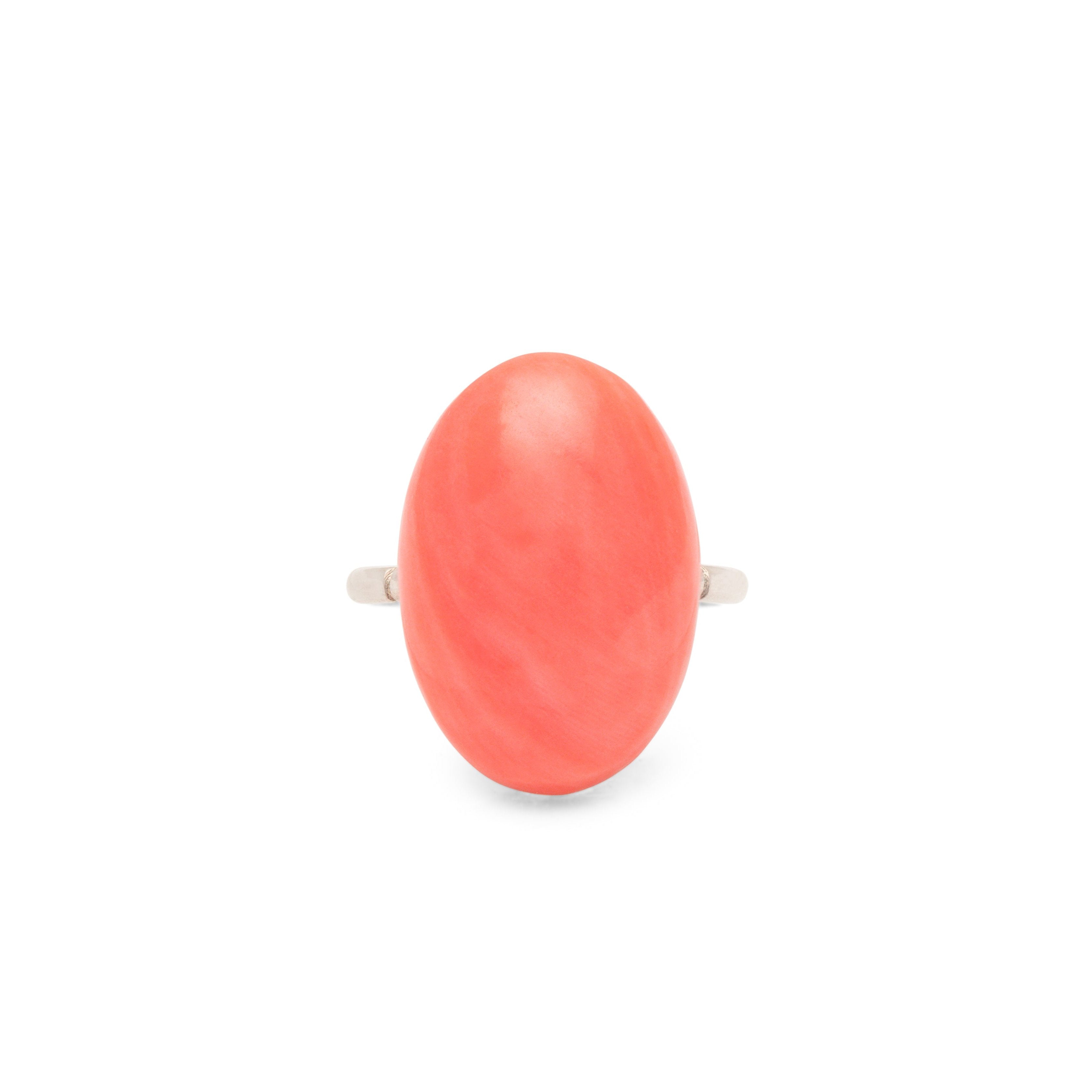 Victorian Pink Coral and Silver Ring