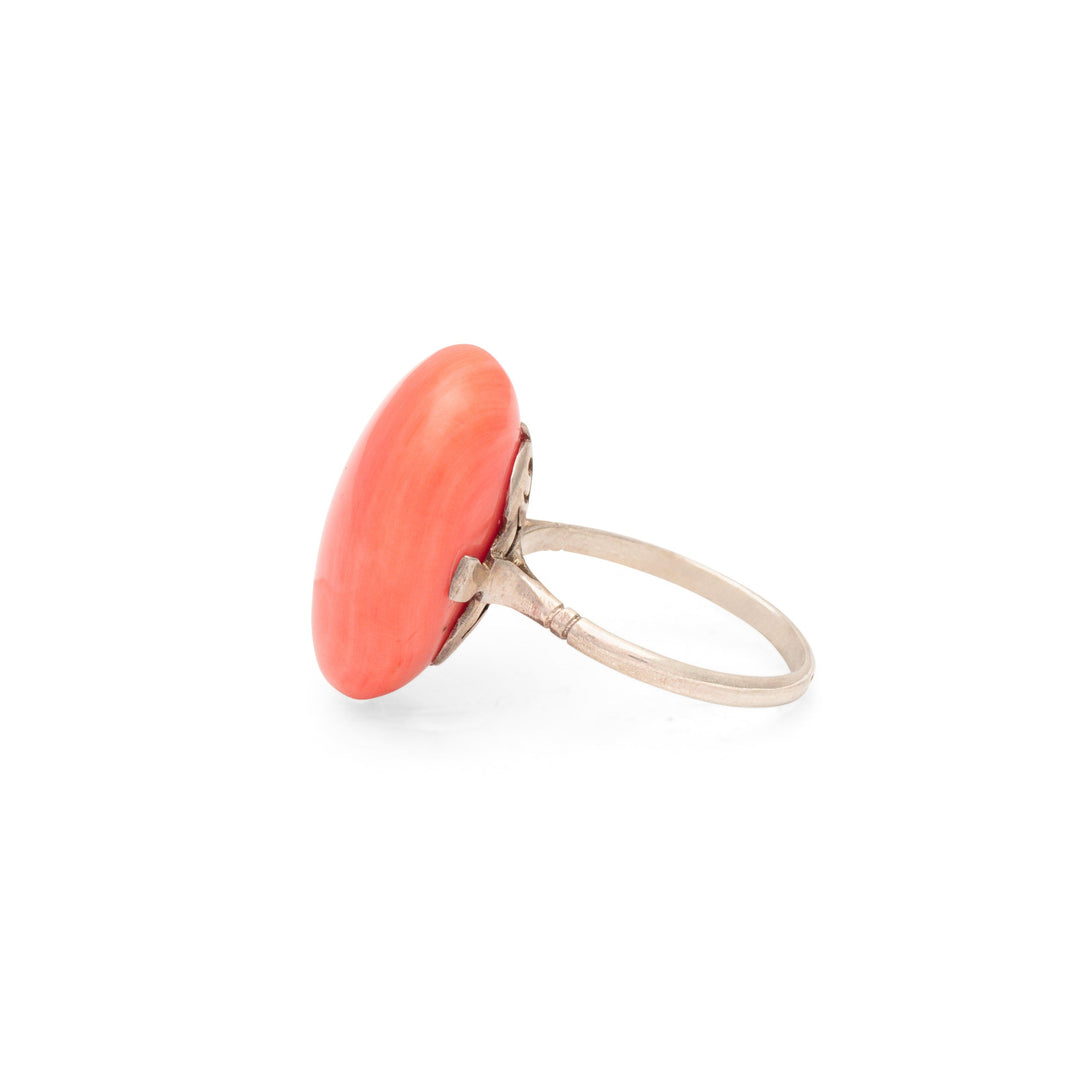 Victorian Pink Coral and Silver Ring