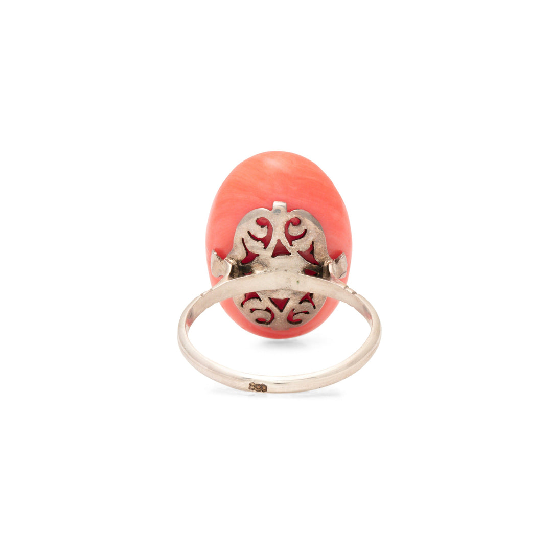 Victorian Pink Coral and Silver Ring