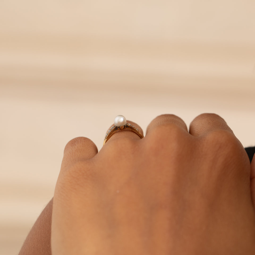 Victorian Pearl, Rose Cut Diamond, and 18K Gold Ring