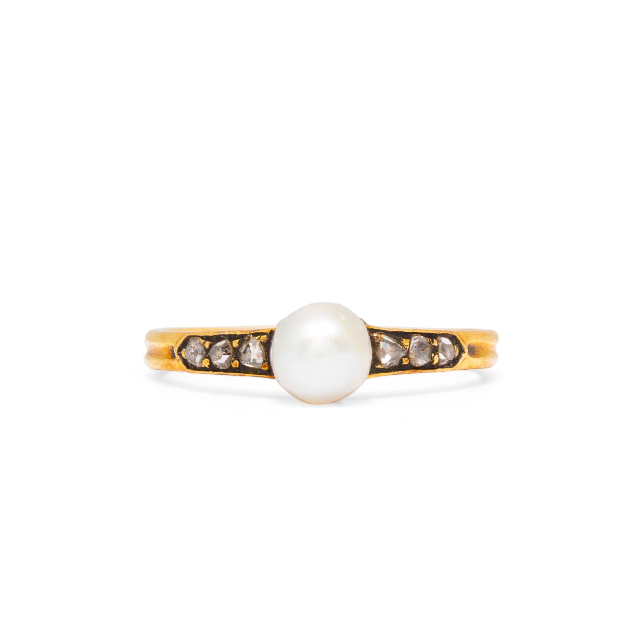 Victorian Pearl, Rose Cut Diamond, and 18K Gold Ring