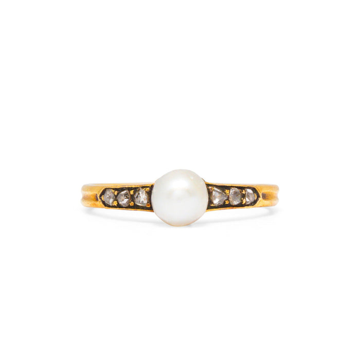Victorian Pearl, Rose Cut Diamond, and 18K Gold Ring