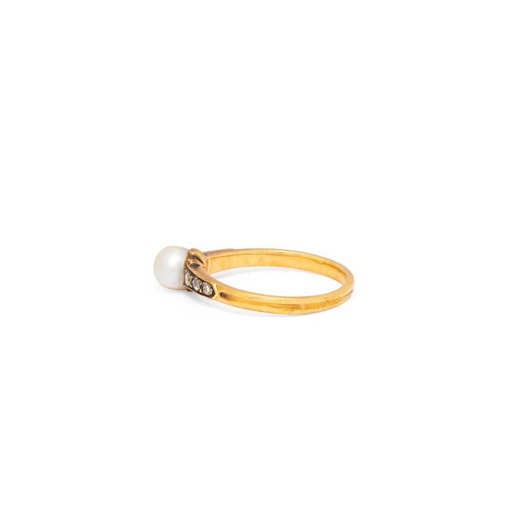 Victorian Pearl, Rose Cut Diamond, and 18K Gold Ring