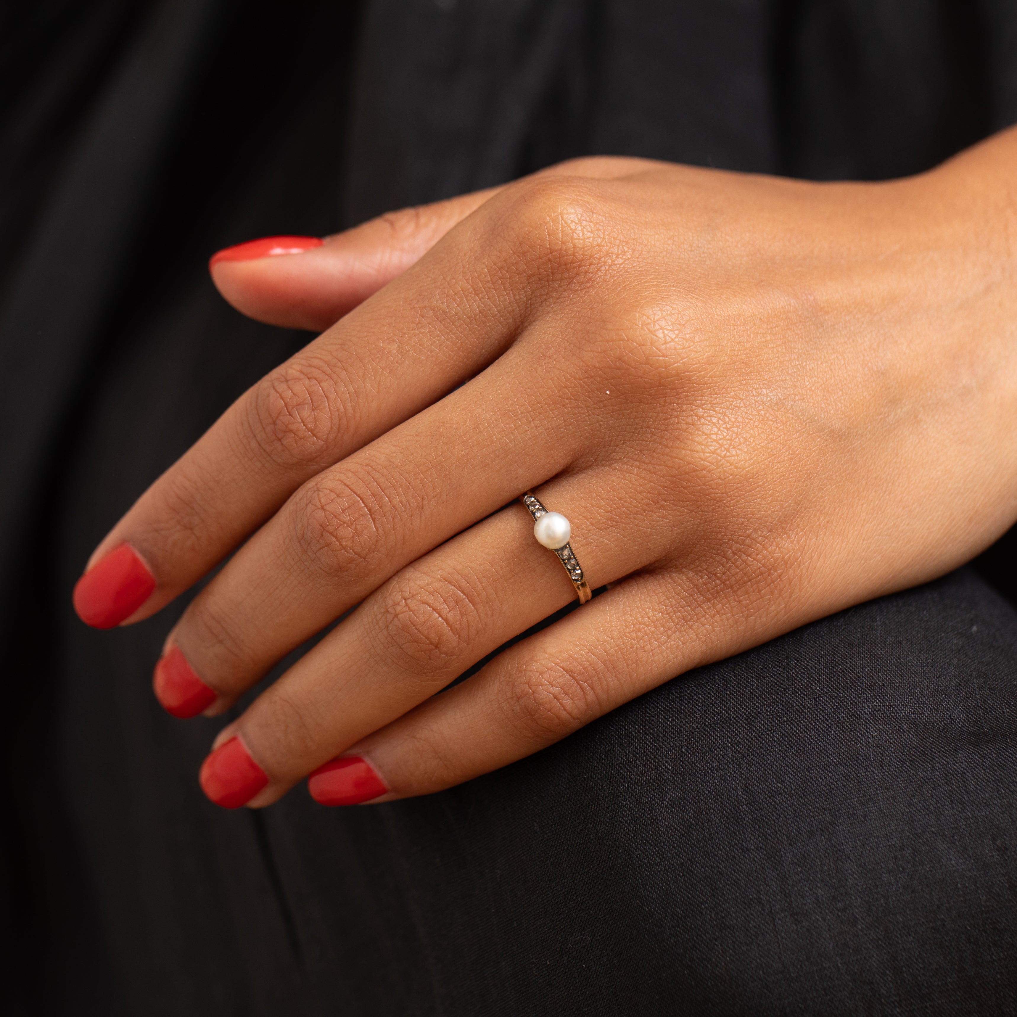 Victorian Pearl, Rose Cut Diamond, and 18K Gold Ring