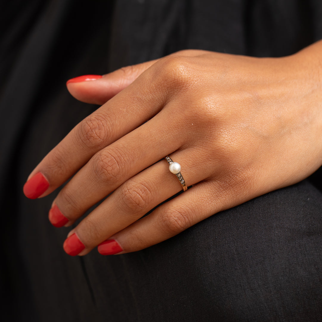 Victorian Pearl, Rose Cut Diamond, and 18K Gold Ring
