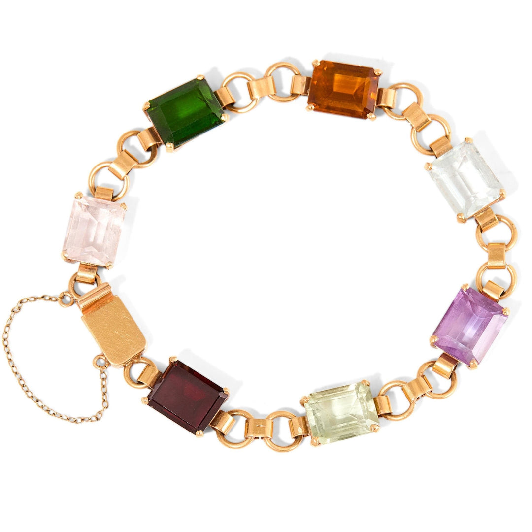 Colored Glass and 18K Gold Link Bracelet