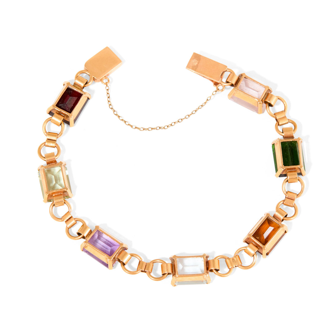 Colored Glass and 18K Gold Link Bracelet