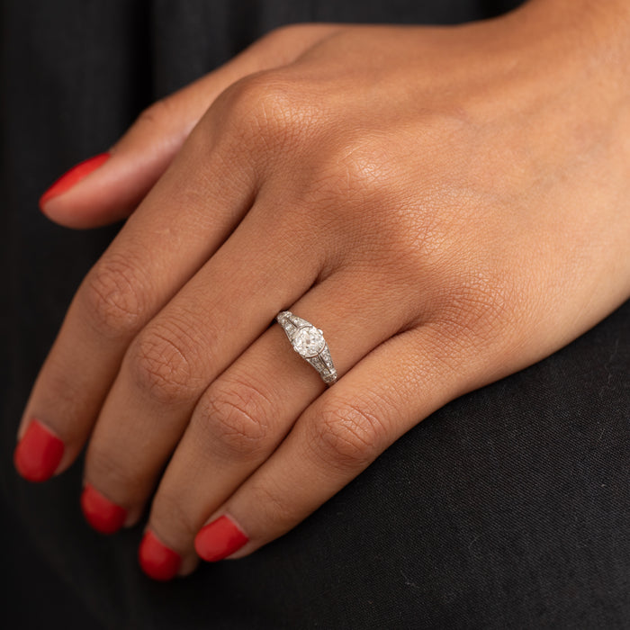 Edwardian Old Mine Cut Diamond and Platinum Ring