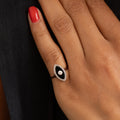 Onyx, Diamond, and 14K Gold Navette Ring