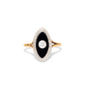 Onyx, Diamond, and 14K Gold Navette Ring