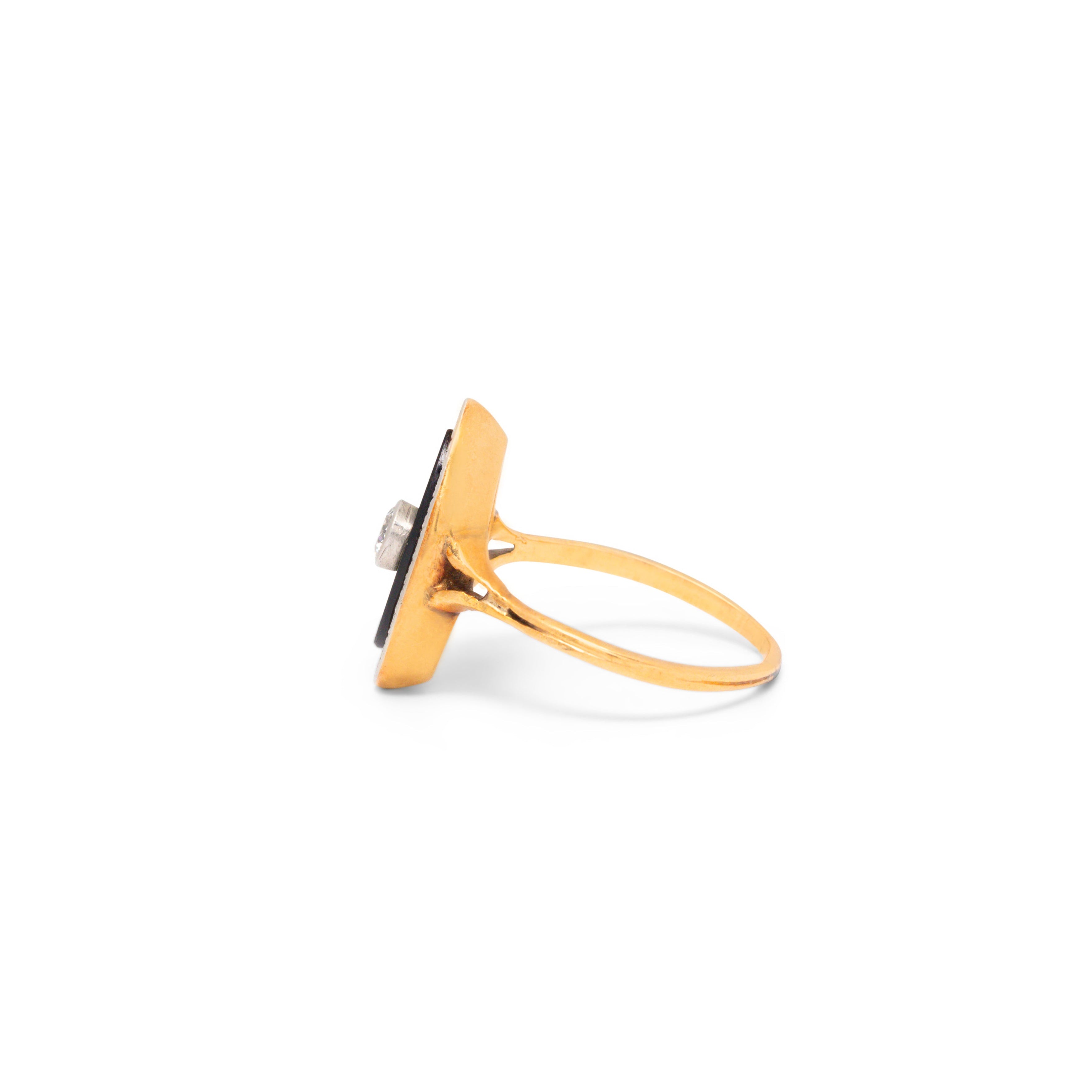 Onyx, Diamond, and 14K Gold Navette Ring