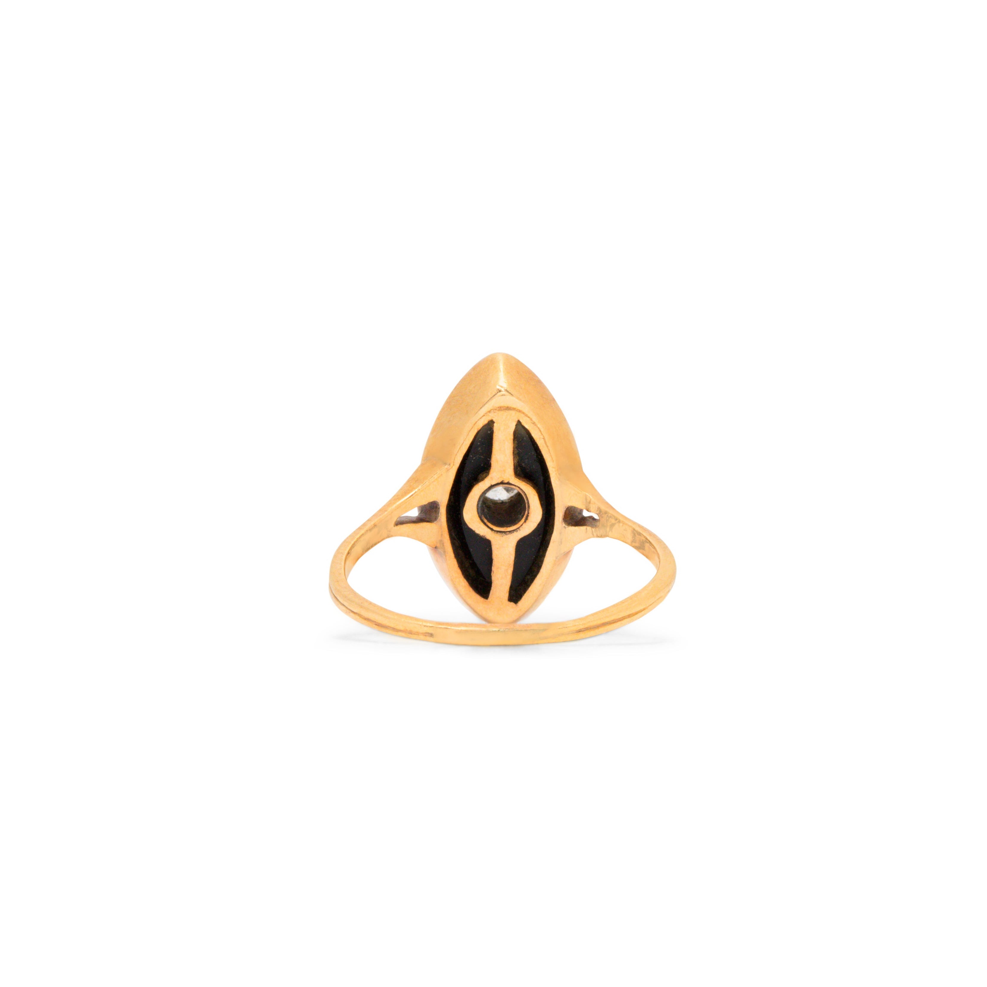 Onyx, Diamond, and 14K Gold Navette Ring