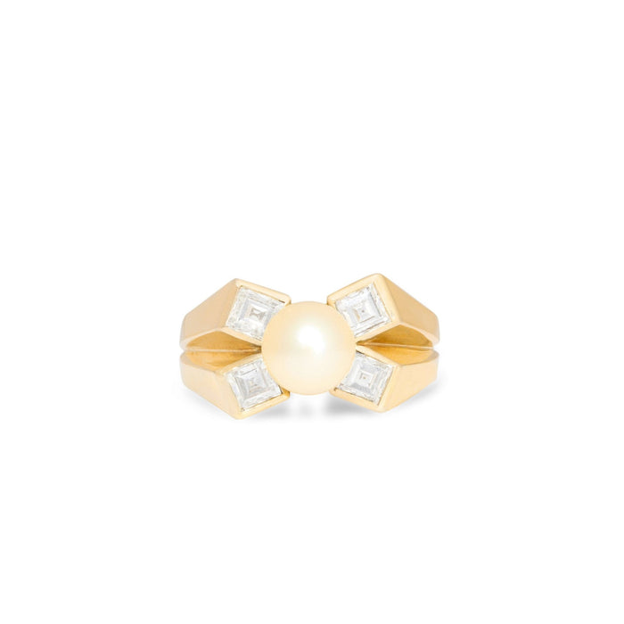 Retro Pearl, Diamond, and 14K Gold Ring