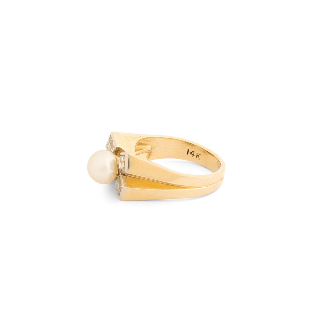 Retro Pearl, Diamond, and 14K Gold Ring