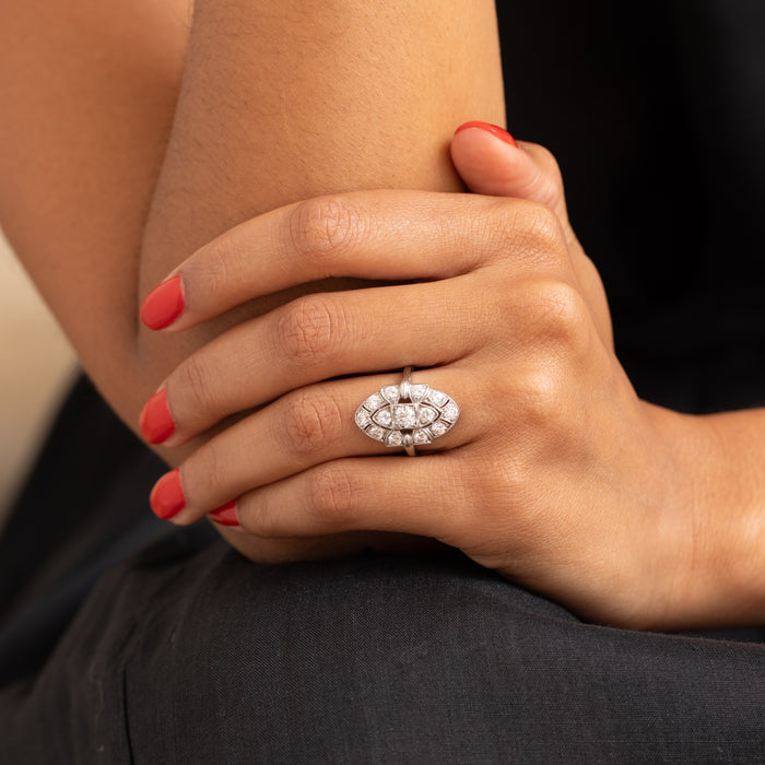 Edwardian Diamond and Platinum Navette Ring