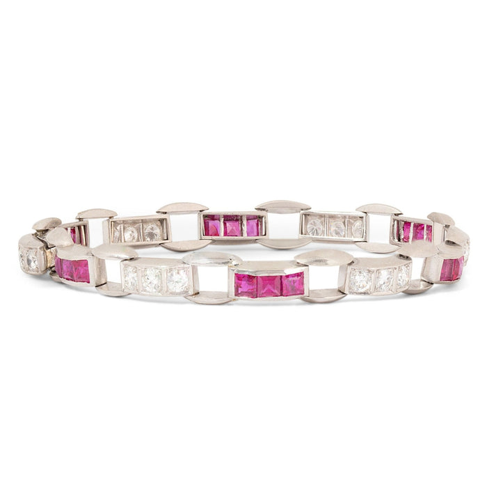 Art Deco Diamond, Ruby, And Platinum Line Bracelet