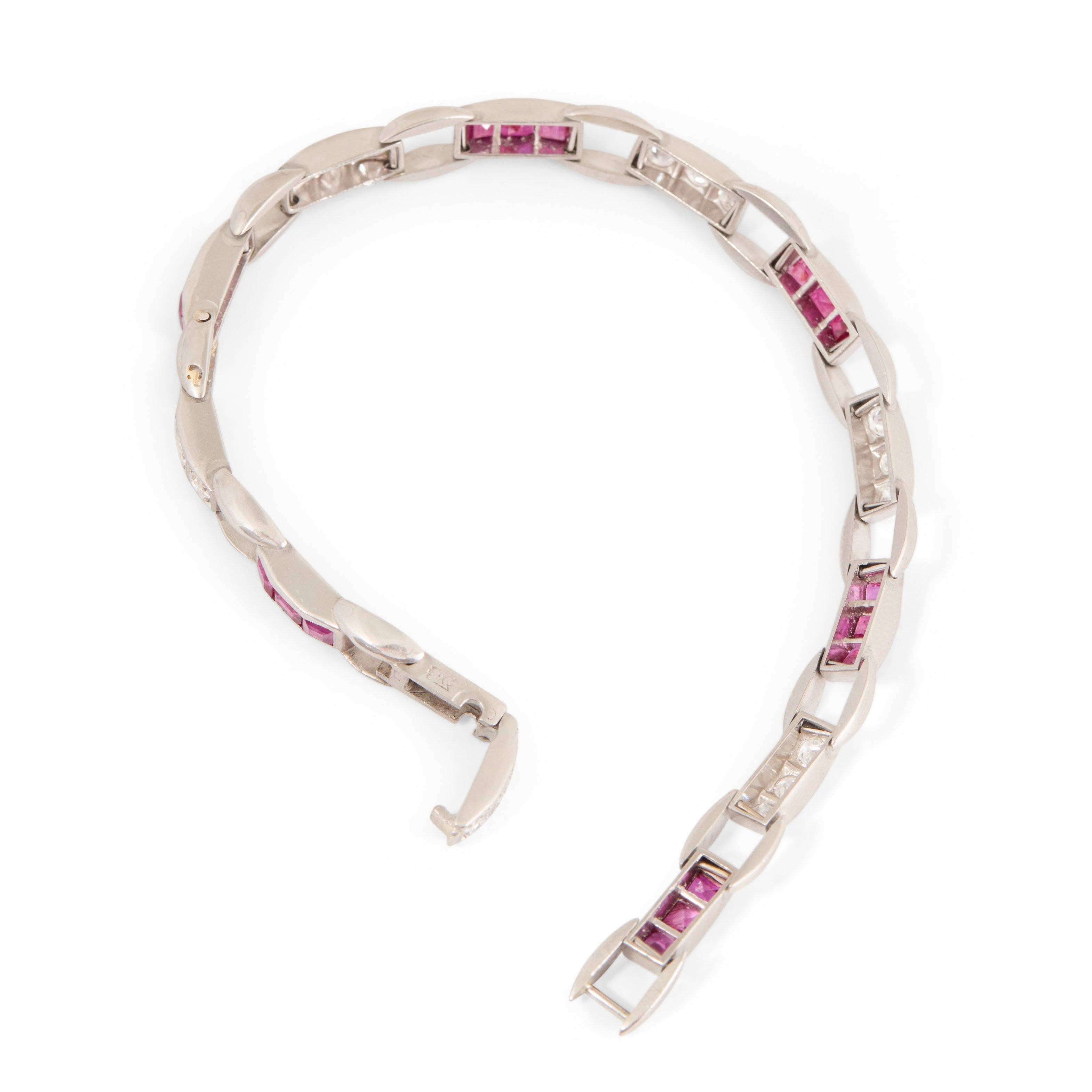 Art Deco Diamond, Ruby, And Platinum Line Bracelet