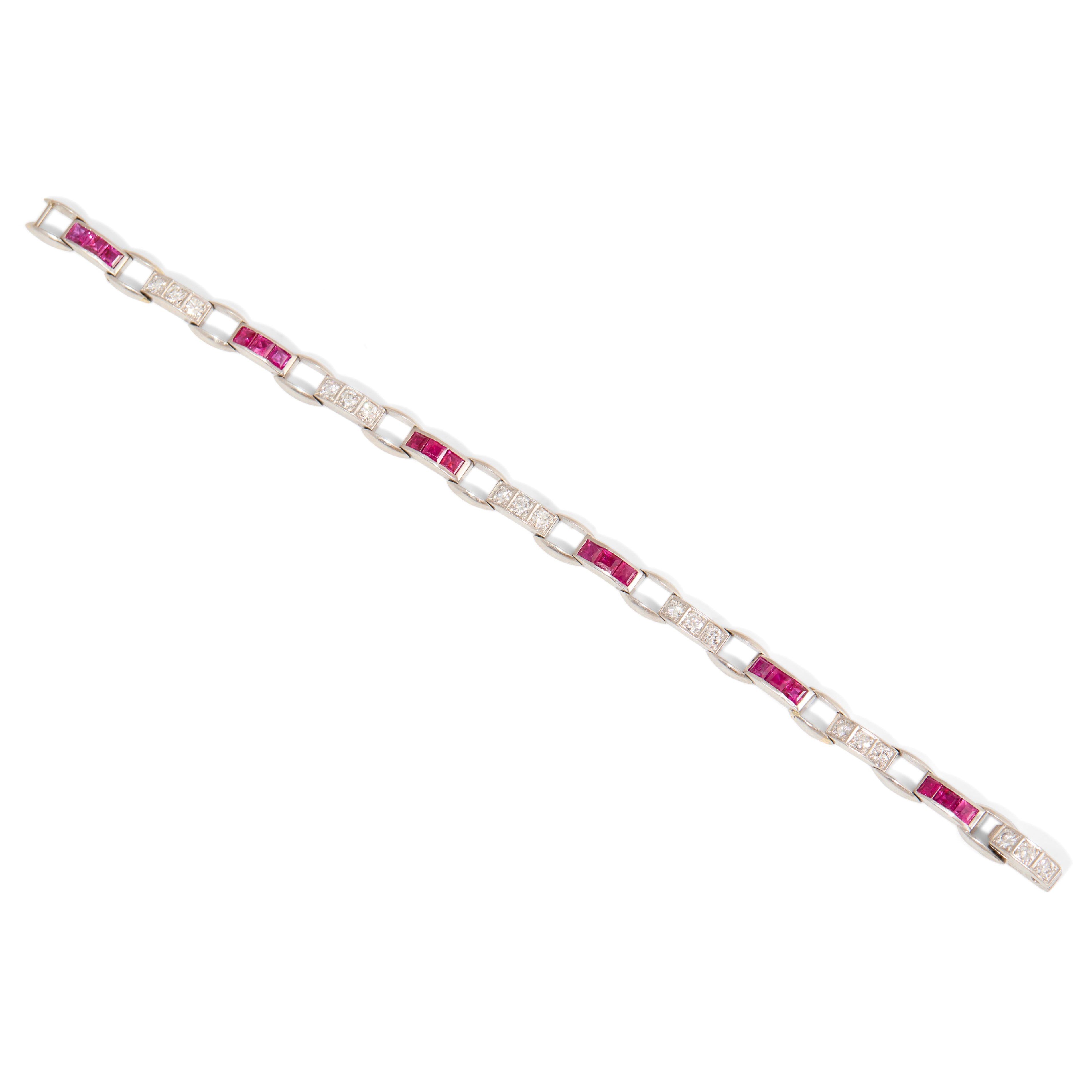 Art Deco Diamond, Ruby, And Platinum Line Bracelet