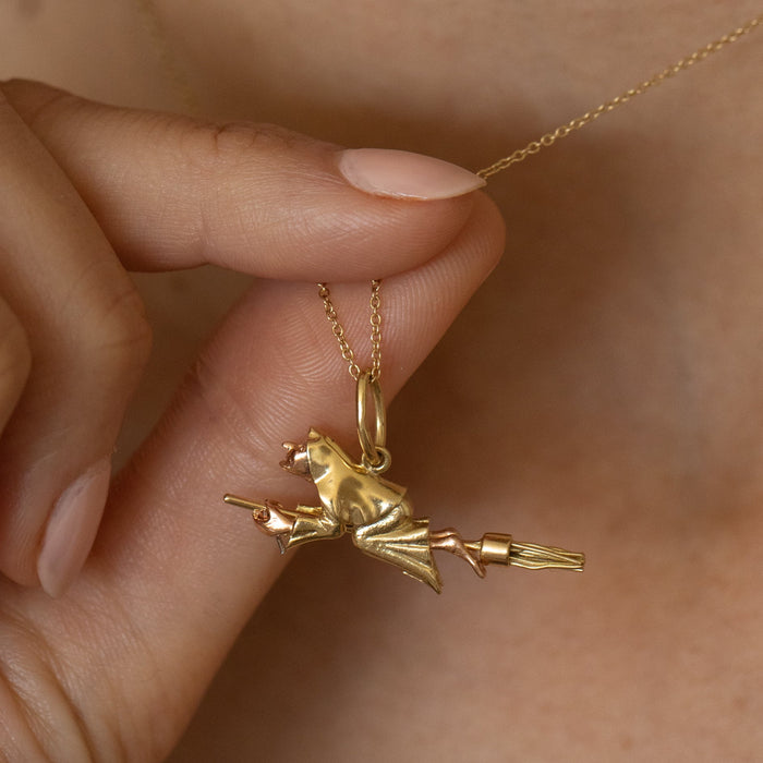 Large 18K Yellow and Rose Gold Flying Witch Charm