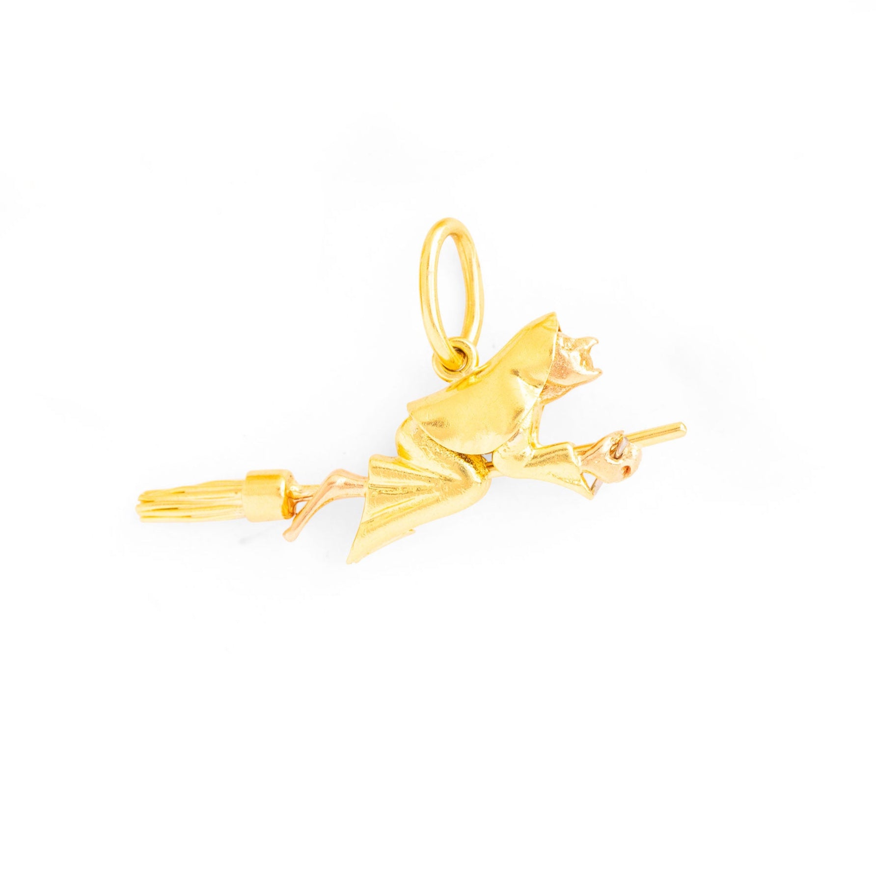 Large 18K Yellow and Rose Gold Flying Witch Charm