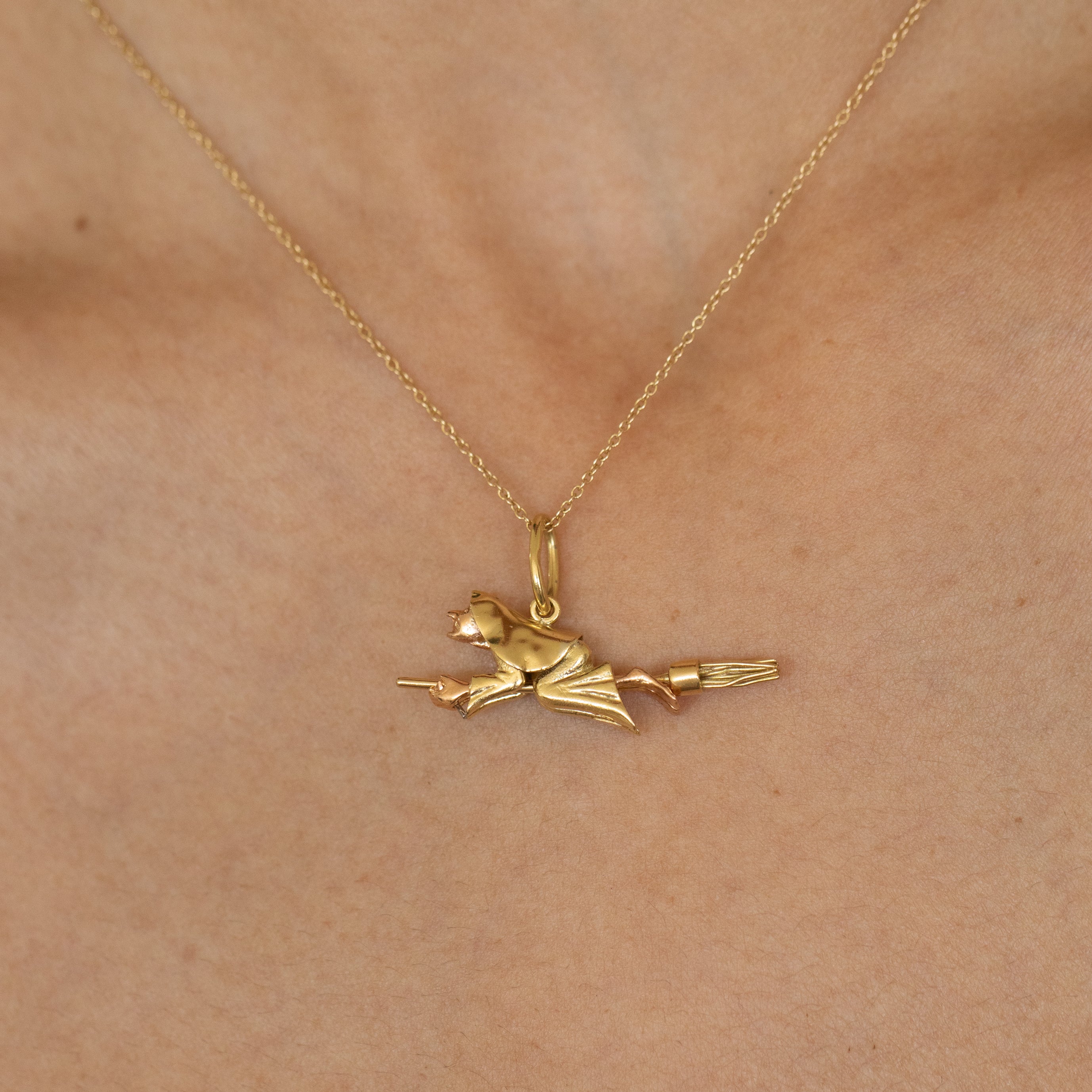 Large 18K Yellow and Rose Gold Flying Witch Charm
