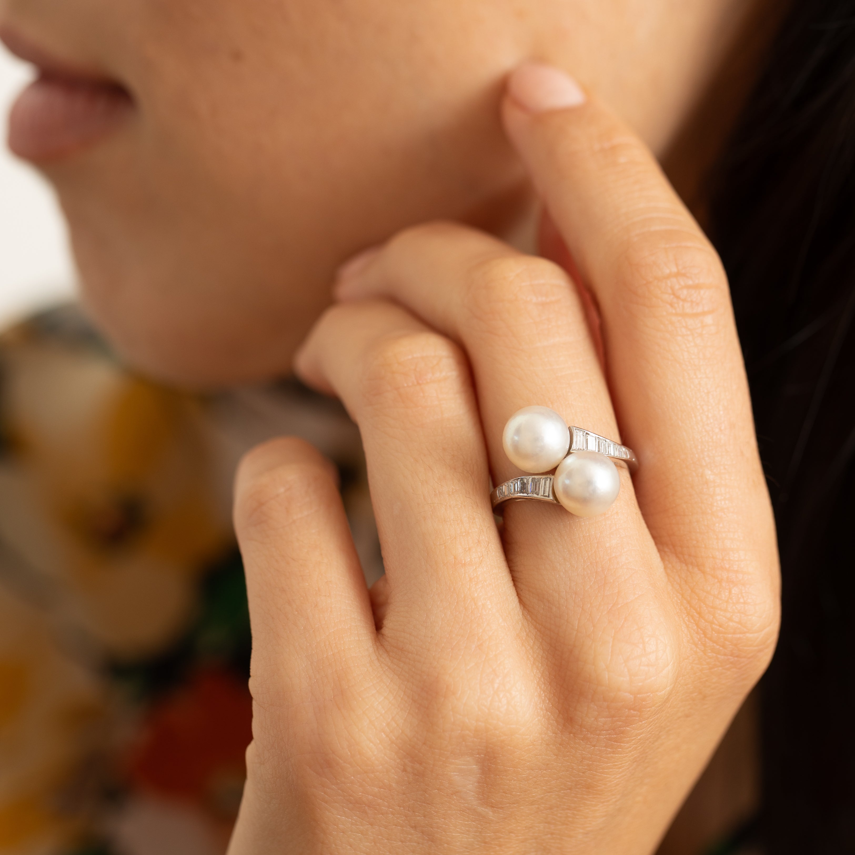 Art Deco Pearl, Diamond, And Platinum Bypass Ring
