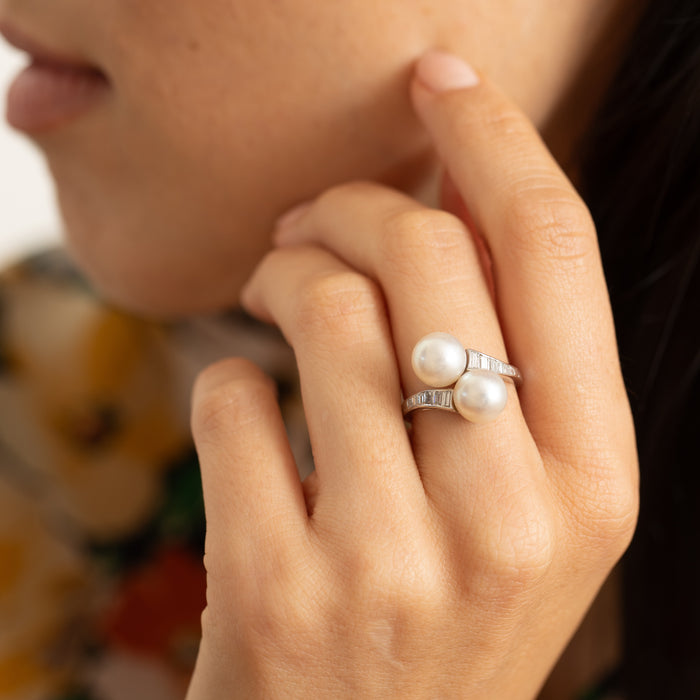 Art Deco Pearl, Diamond, And Platinum Bypass Ring