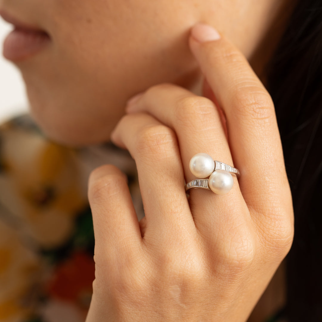 Art Deco Pearl, Diamond, And Platinum Bypass Ring