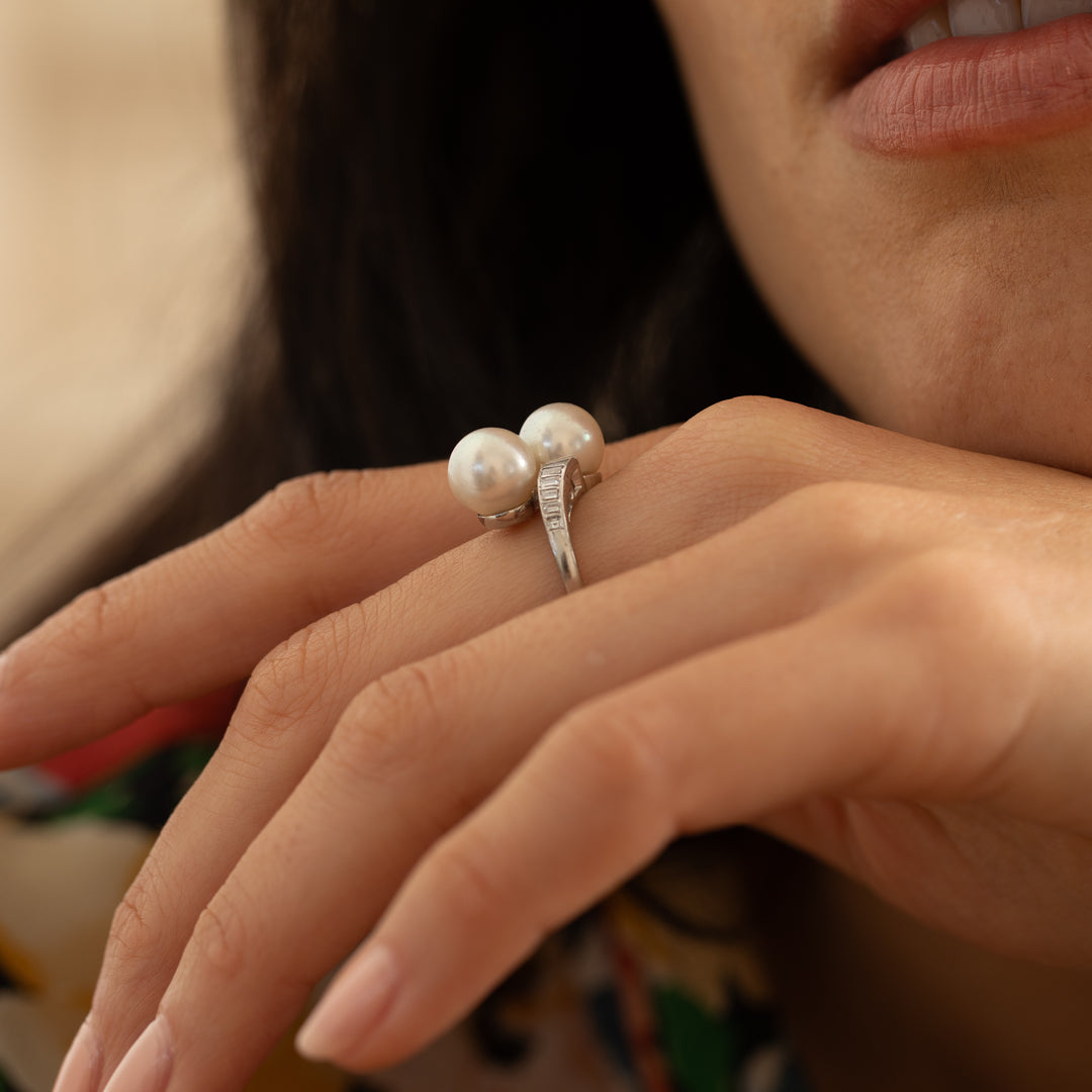 Art Deco Pearl, Diamond, And Platinum Bypass Ring