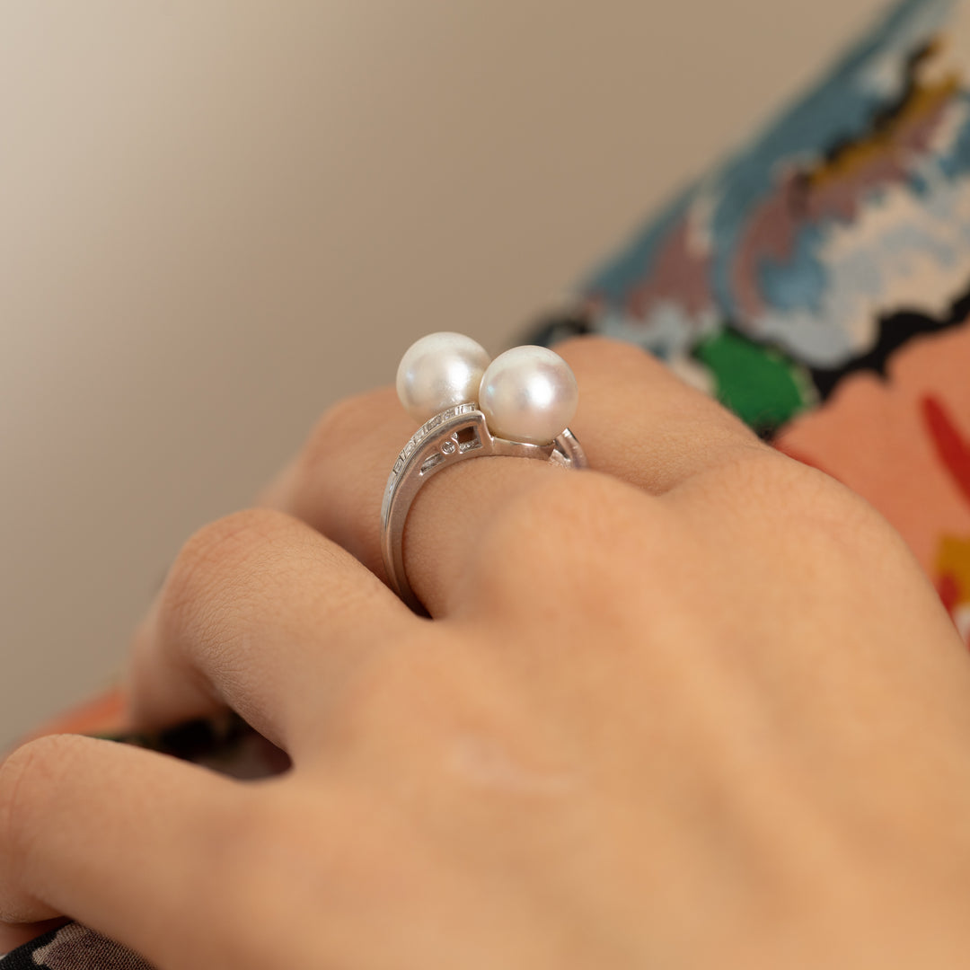 Art Deco Pearl, Diamond, And Platinum Bypass Ring