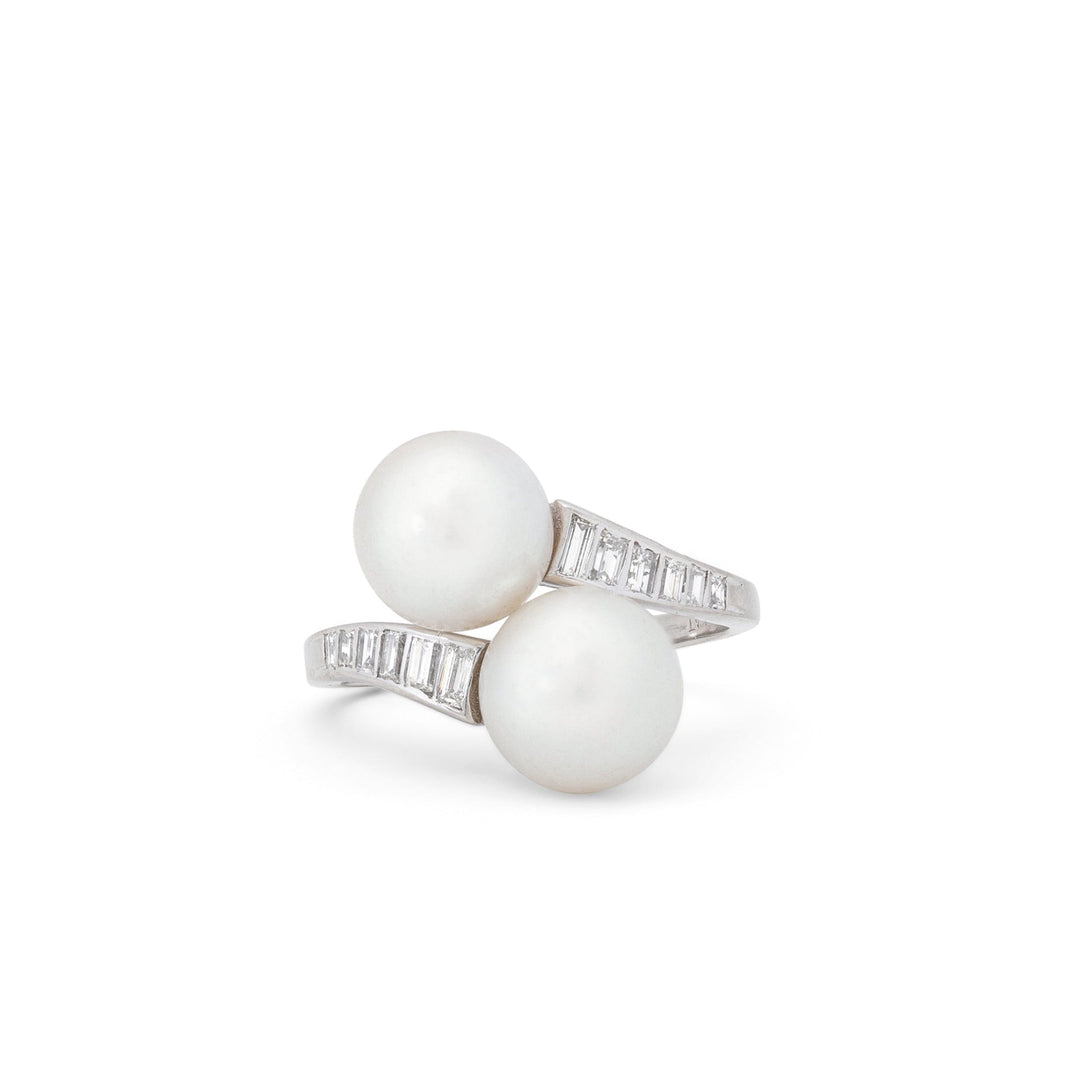 Art Deco Pearl, Diamond, And Platinum Bypass Ring