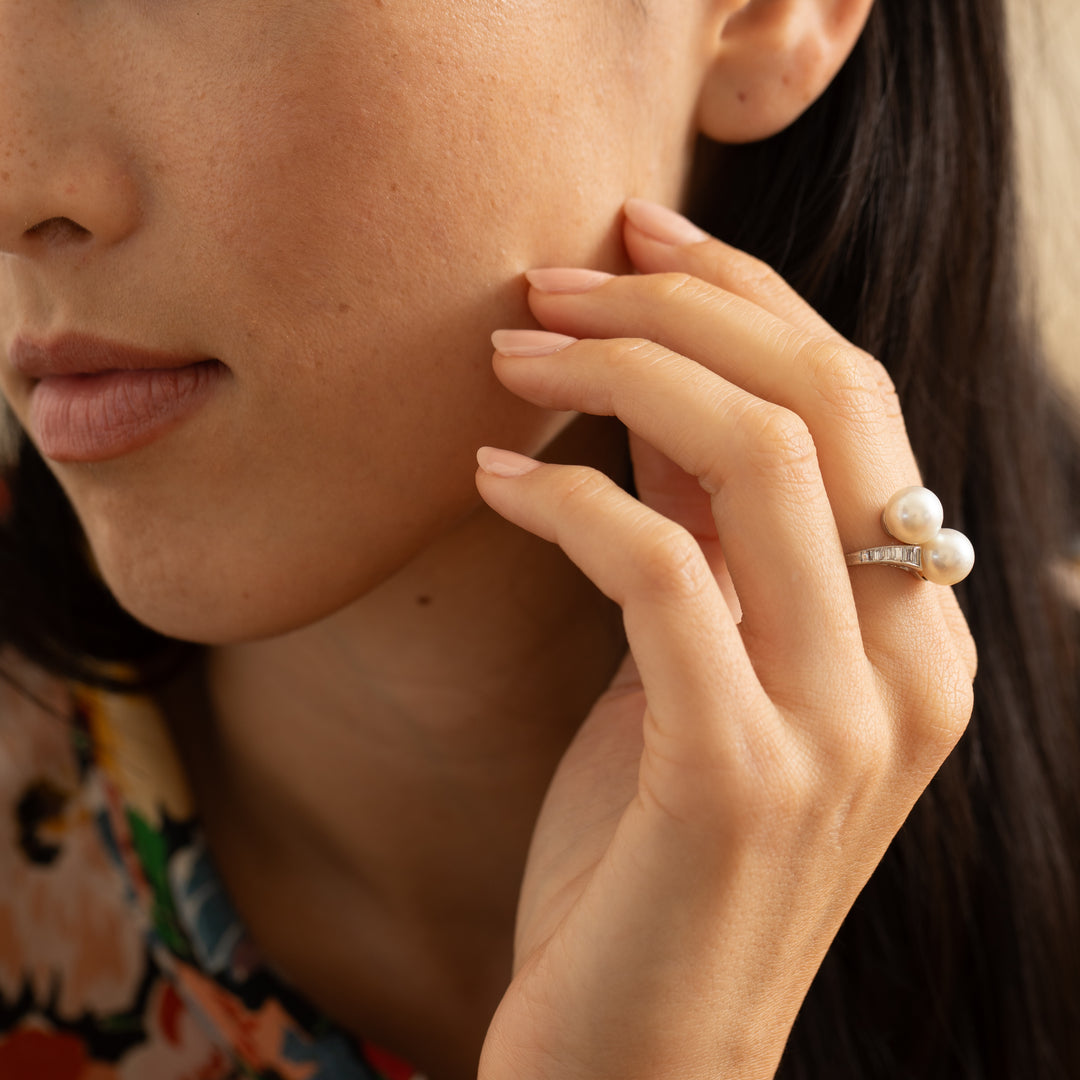 Art Deco Pearl, Diamond, And Platinum Bypass Ring