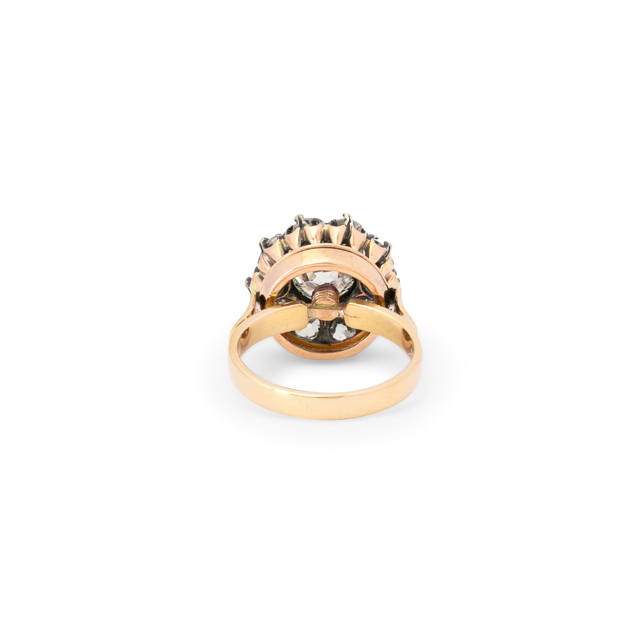 Victorian Old Mine Cut Diamond, 18k Gold, And Silver Cluster Ring