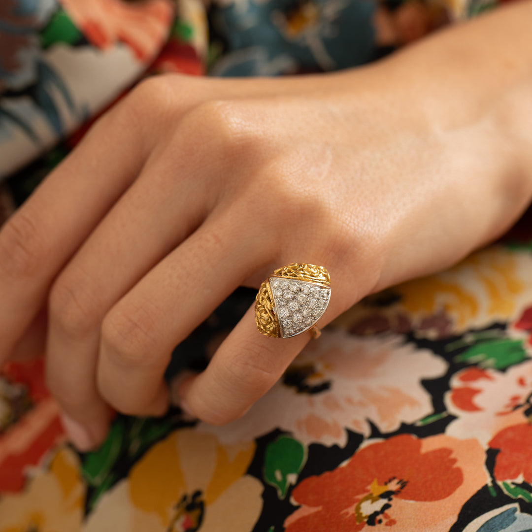 Italian Pavé Diamond And 18K Gold Dome Cocktail Ring