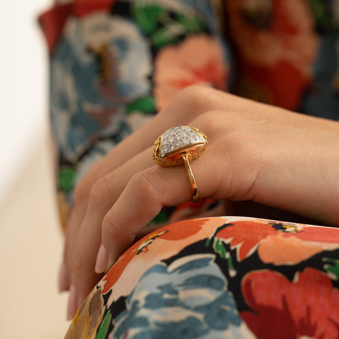Italian Pavé Diamond And 18K Gold Dome Cocktail Ring