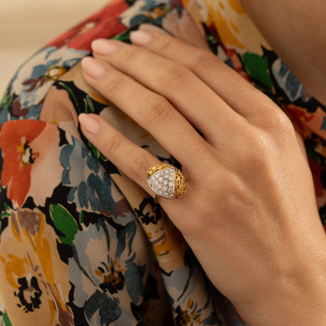 Italian Pavé Diamond And 18K Gold Dome Cocktail Ring