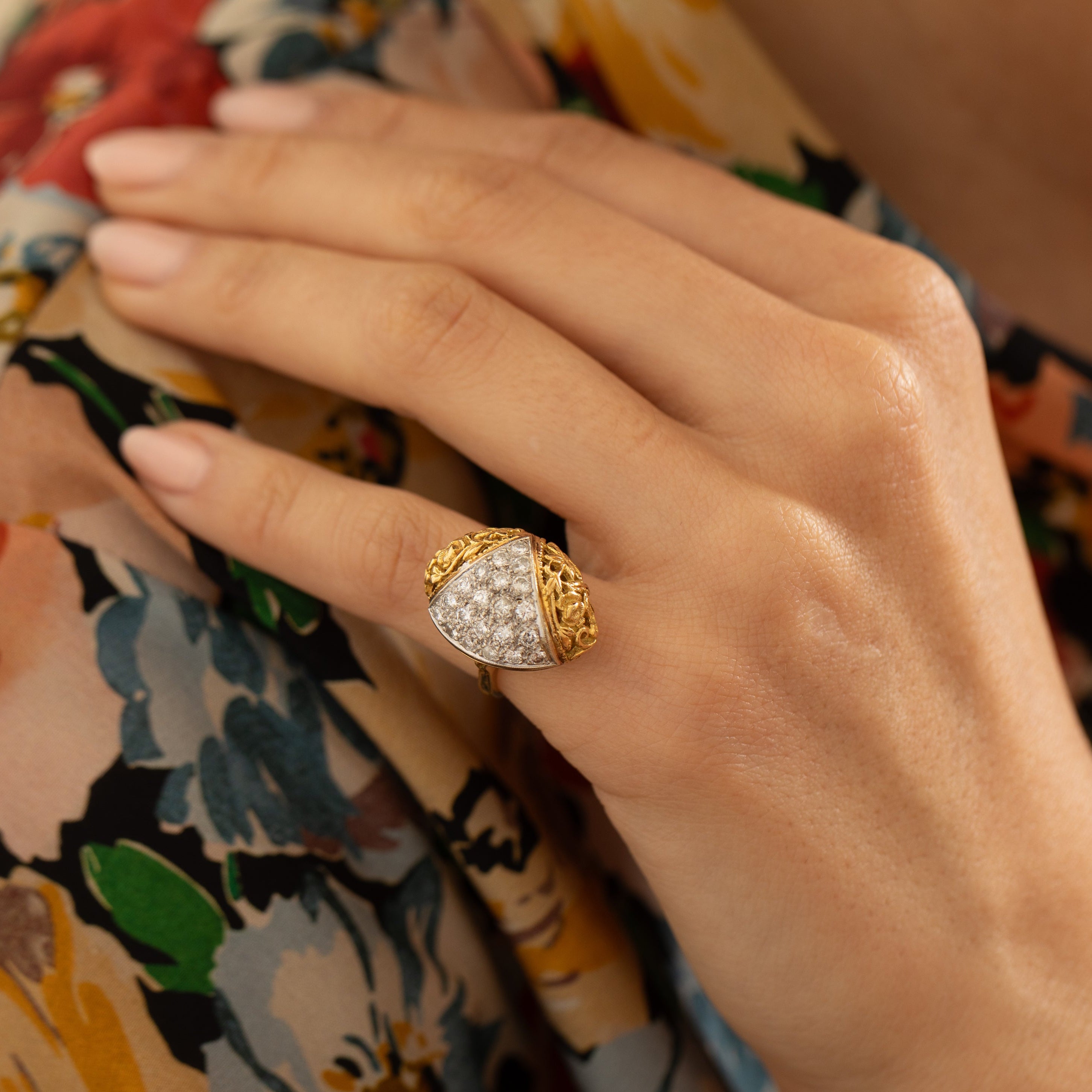 Italian Pavé Diamond And 18K Gold Dome Cocktail Ring