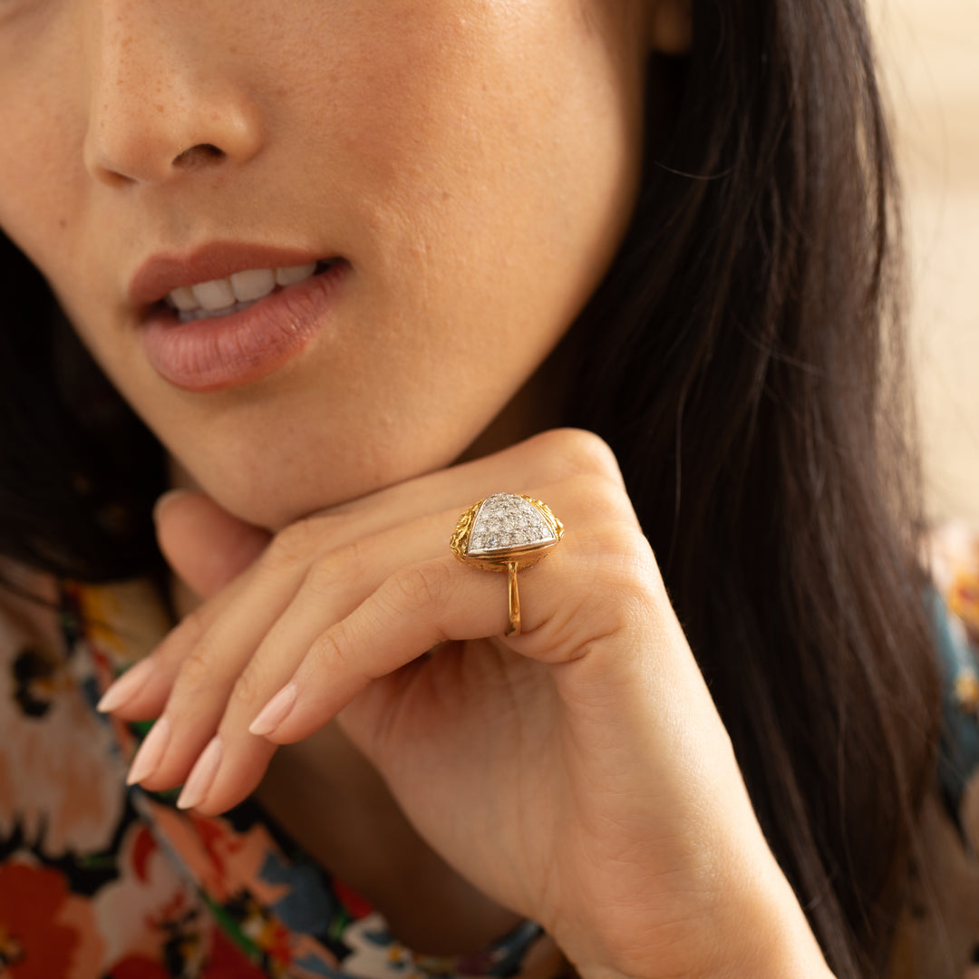 Italian Pavé Diamond And 18K Gold Dome Cocktail Ring
