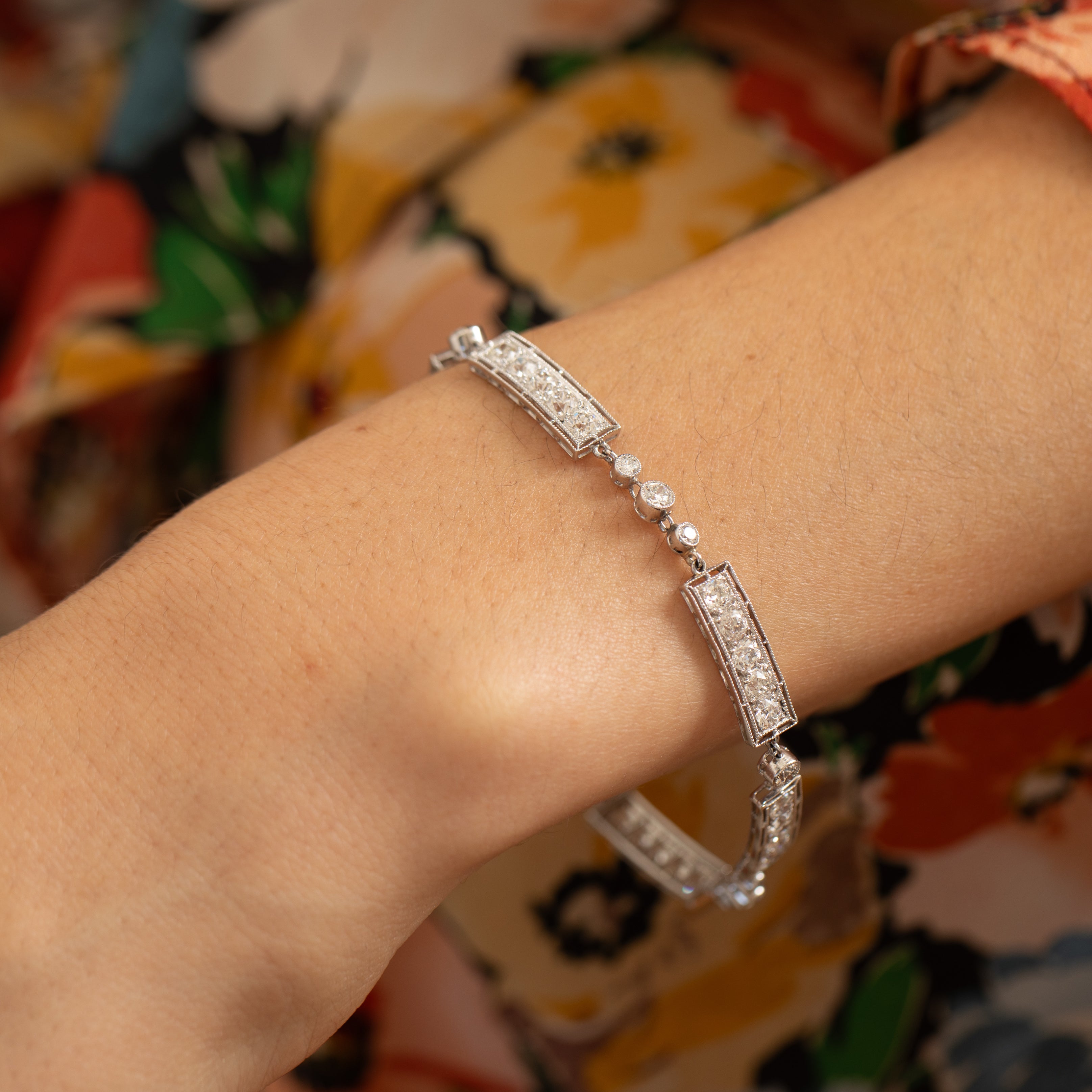 Marcus & Co. Art Deco Platinum And Diamond Line Bracelet