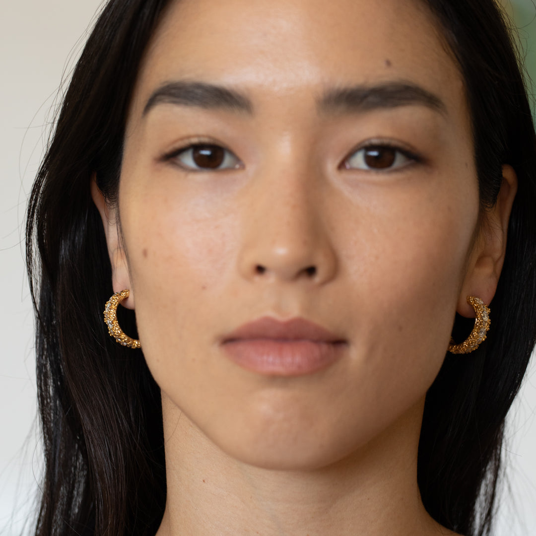 Brutalist 18K Gold And Diamond Hoop Earrings