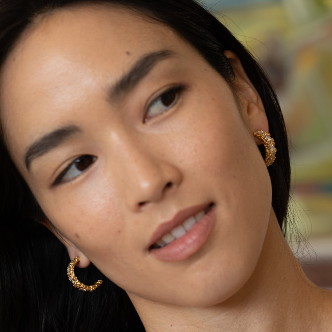 Brutalist 18K Gold And Diamond Hoop Earrings