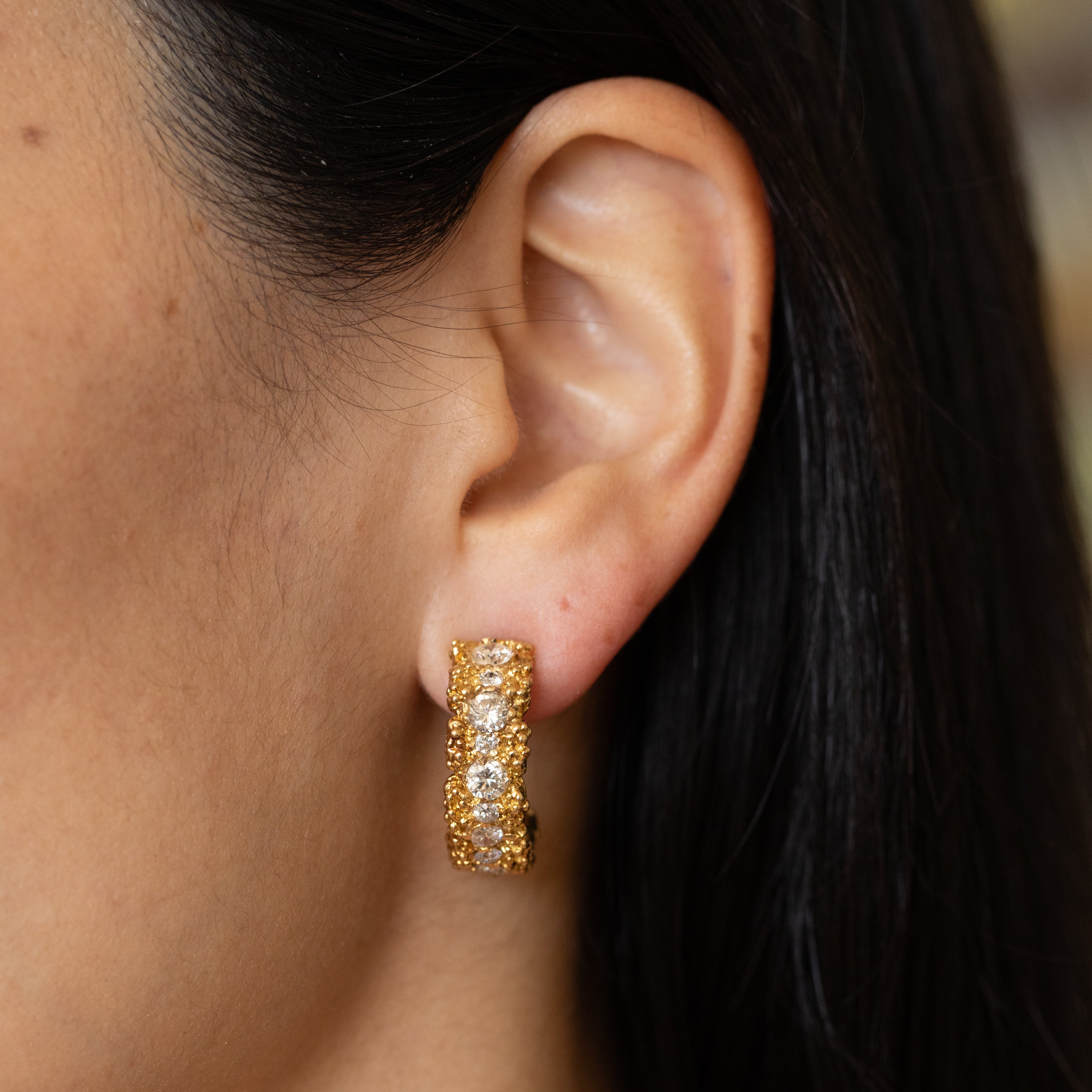 Brutalist 18K Gold And Diamond Hoop Earrings